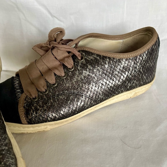 Lanvin Dark Silver Snakeskin Sneakers 38 - Picture 3 of 11